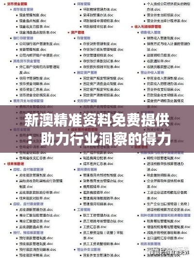 新澳精准资料免费提供：助力行业洞察的得力助手